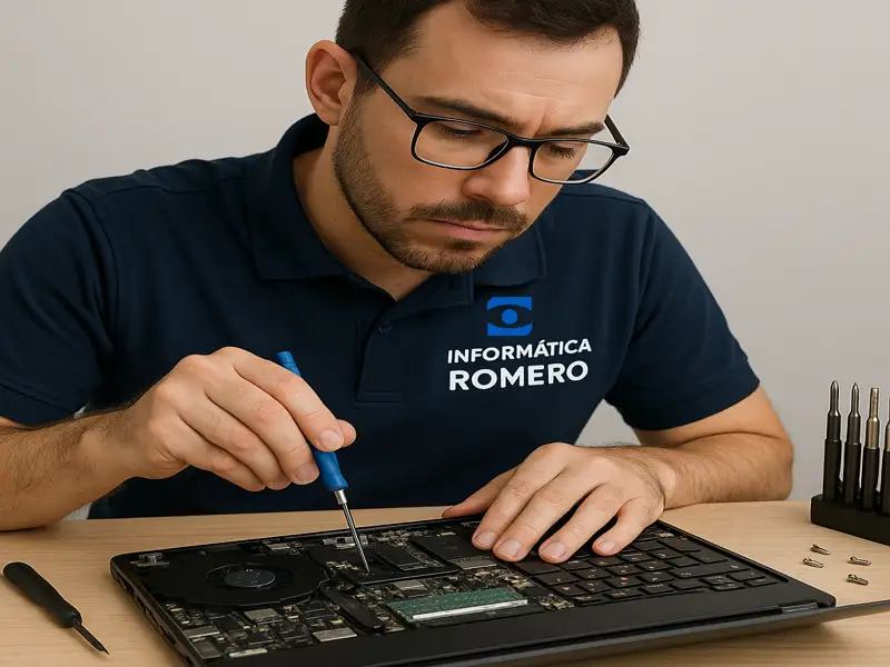 Técnico reparando computadora